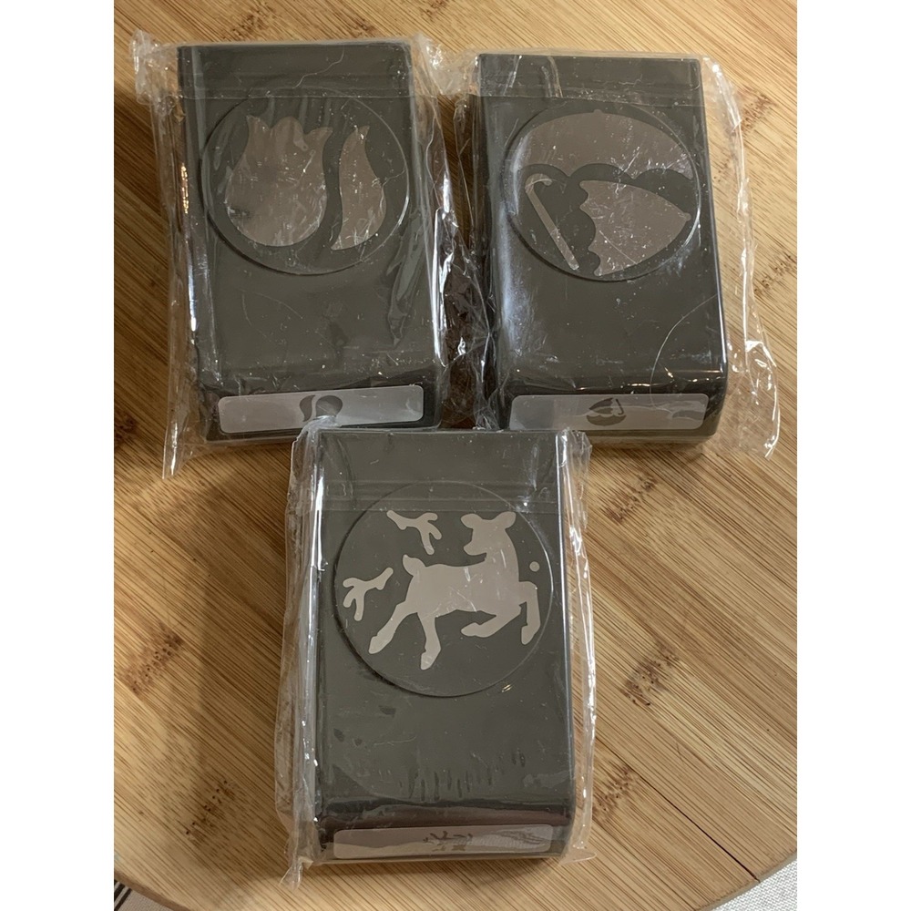 Stampin Up Retired Builder Paper PUNCH Lot Of 3 Umbrella, Deer, Tulip